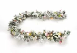 Best Sale 🥰 White Flocked 9-Ft. Cordless Pre-Lit Indoor/Outdoor Garland by DI -Garden & Lights Company Limited 👍 -Cheap Home Store 207577 z4