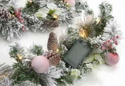 Best Sale 🥰 White Flocked 9-Ft. Cordless Pre-Lit Indoor/Outdoor Garland by DI -Garden & Lights Company Limited 👍 -Cheap Home Store 207577 z5