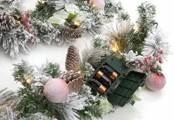 Best Sale 🥰 White Flocked 9-Ft. Cordless Pre-Lit Indoor/Outdoor Garland by DI -Garden & Lights Company Limited 👍 -Cheap Home Store 207577 z6