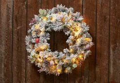 Cheap 😉 30” White Flocked Cordless Pre-Lit Indoor/Outdoor Wreath by DI -Garden & Lights Company Limited 👍