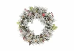 Cheap 😉 30” White Flocked Cordless Pre-Lit Indoor/Outdoor Wreath by DI -Garden & Lights Company Limited 👍 -Cheap Home Store 207578 z4